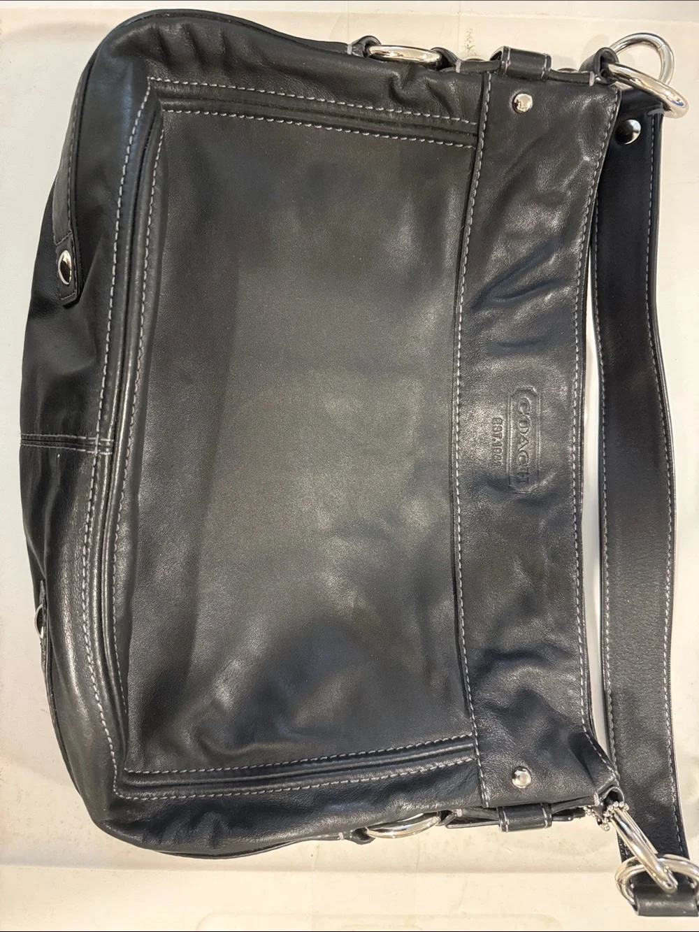 Coach Black Leather Messenger Bag with Silver Hardware
